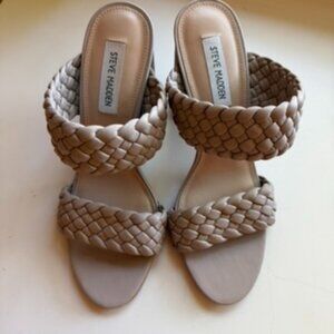 Steve Madden Woven Double Strap Heels – Neutral Beige, Block Heel Sandals